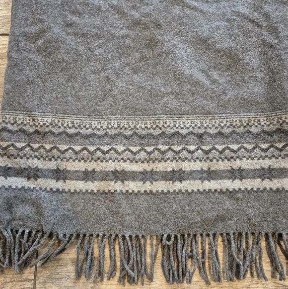 Talbots Vintage Wool Blend Fringe Skirt Fair Isle Nordic Gray Midi Size 14 - Picture 2 of 6